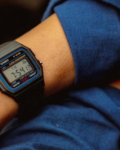Retro and modern digital wristwatches with electronic displays