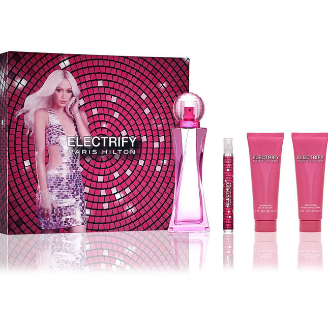 Paris Hilton Electrify 4Pc Set for Women EDP 100ml + 90ml Body Lotion + 90ml + 10ml-Impulse Warehouse UAE