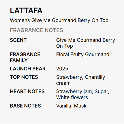 Lattafa Give Me Gourmand Berry On Top Eau De Parfum for Unisex 75ml