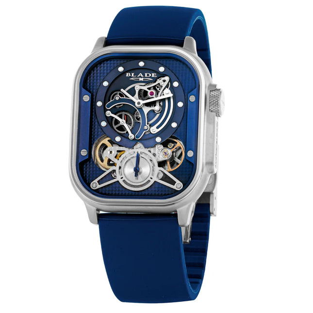 ساعة رجالي BLADE Sting Blue 3647G5SBB بهيكل من الفولاذ المقاوم للصدأ وحزام سيليكون ومينا مكشوفة