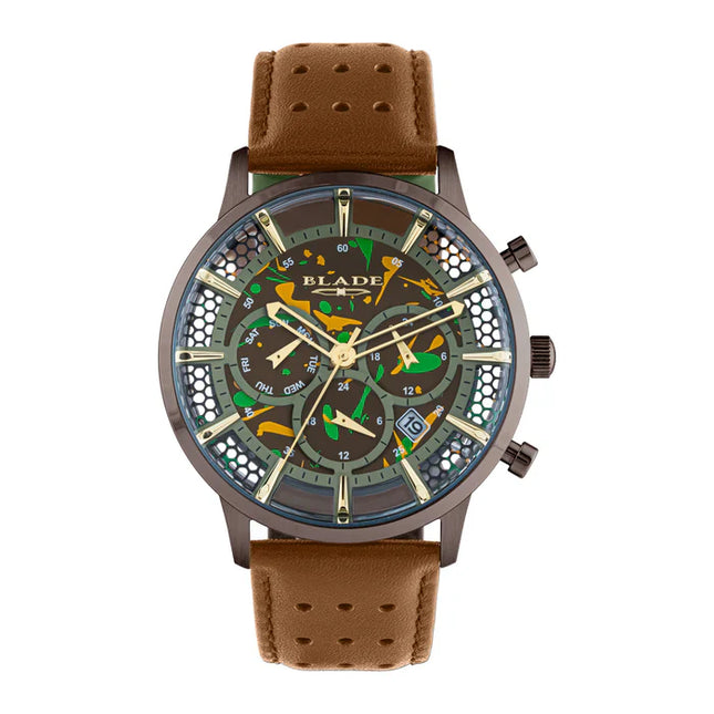 BLADE BARE 'DUBAI CHOCOLATE' 3673G1OOD SS Case & Leather Strap Multifunction Men’s Watch