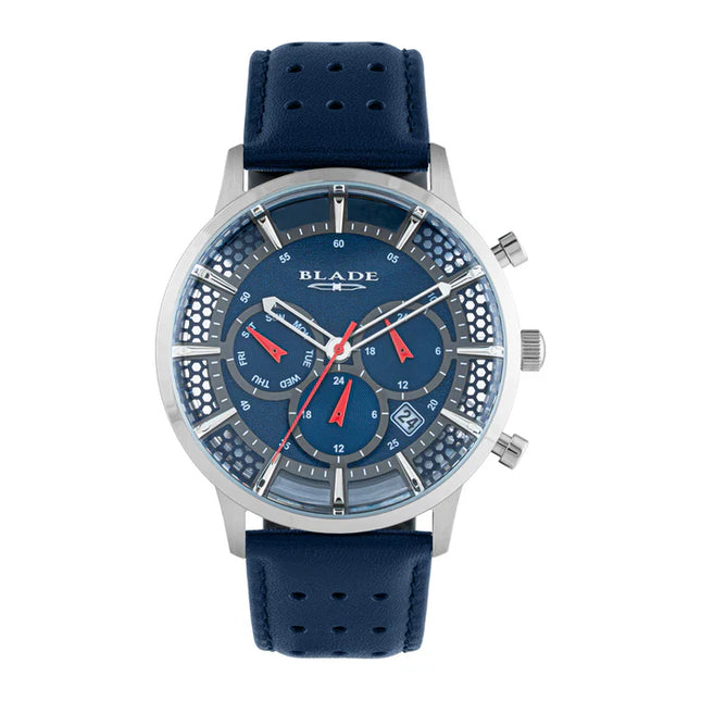 BLADE BARE BLUE 3673G1SBB SS Case & Leather Strap Multifunction Men’s Watch
