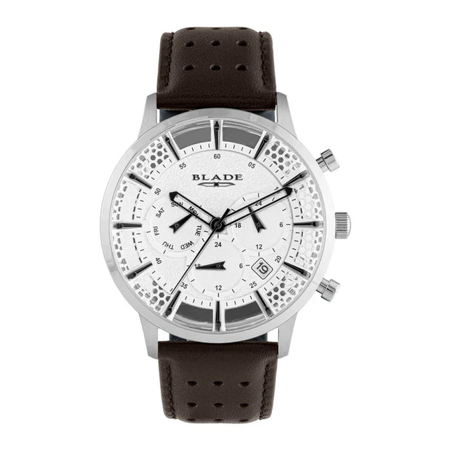 BLADE BARE WHITE 3673G1SSO SS Case & Leather Strap Multifunction Men’s Watch
