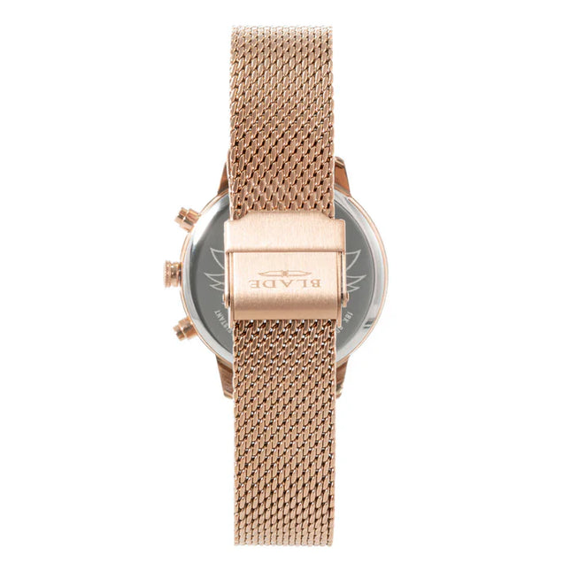 ساعة BLADE Venus Pink 3688L2RPR نسائية متعددة الوظائف بهيكل من الفولاذ المقاوم للصدأ وسوار شبكي