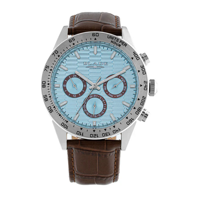 BLADE Echelon Aqua 3709G1SIO SS Case & Leather Strap Multifunction Men`s Watch