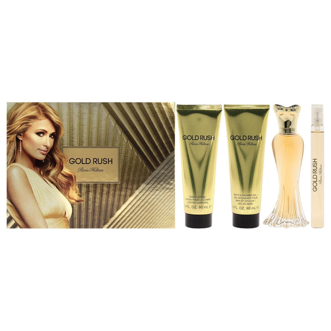 Paris Hilton Gold Rush for Women’s EDP 100ml + TS 10ML + BL 90ml + SG 90ml Gift Set-Impulse Warehouse UAE