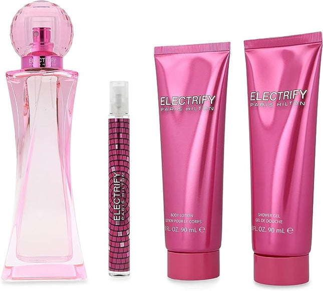 Paris Hilton Electrify 4Pc Set for Women EDP 100ml + 90ml Body Lotion + 90ml + 10ml-Impulse Warehouse UAE