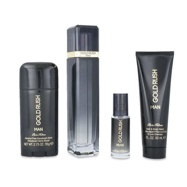 Paris Hilton Gold Rush Man Set Edt 100ml + Edt 15ml + Hair & Bw 90ml + Deodorant Stick 78g-Impulse Warehouse UAE