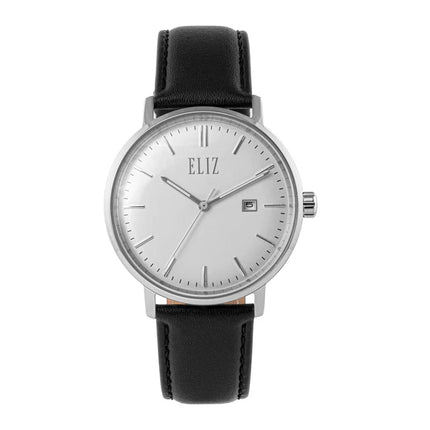 ELIZ ES8950G1SWN SS Case & Leather Strap Date Men's Watch