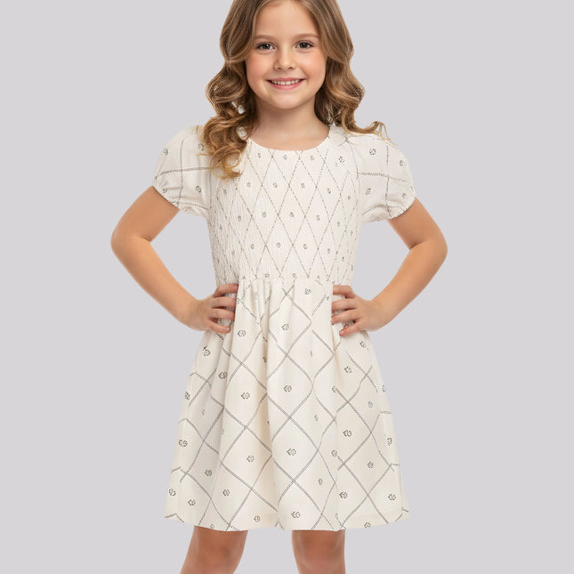 Girl's All Over Printed Smocked Dress