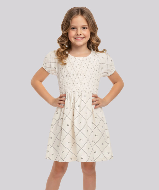 Girl's All Over Printed Smocked Dress