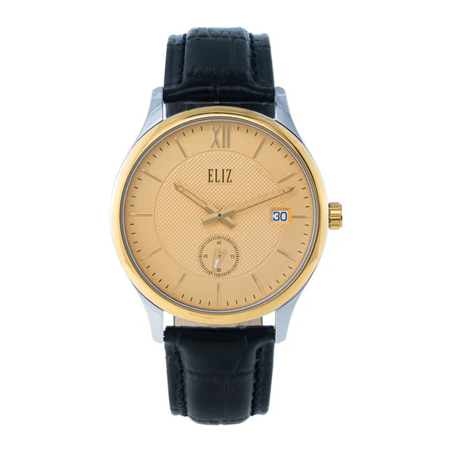 ساعة رجالية ELIZ ES8921G1TCN بعقارب ثوانٍ صغيرة، بحافظة خلفية من الفولاذ المقاوم للصدأ وحزام جلدي