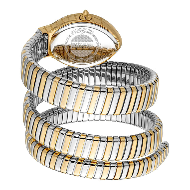 ساعة يد كوارتز نسائية Just Cavalli JC1L248M0065 Classico lungo بلونين ذهبي وأخضر بنمط جلد الثعبان