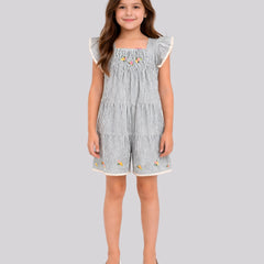 Girl's Striped Printed Playsuit