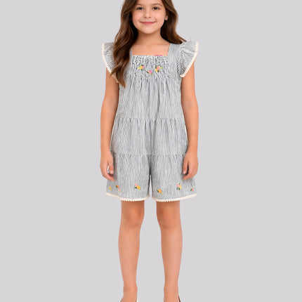 Girl's Striped Printed Playsuit