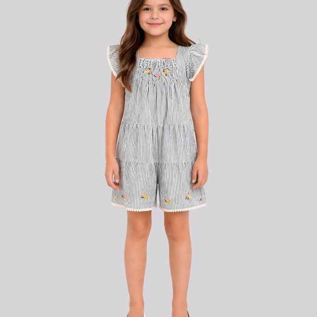 Girl's Striped Printed Playsuit