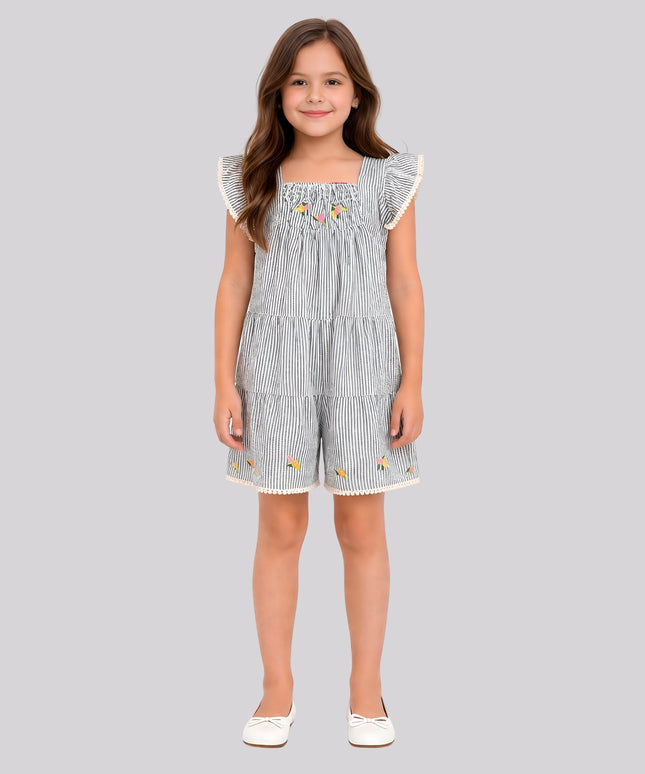 Girl's Striped Printed Playsuit