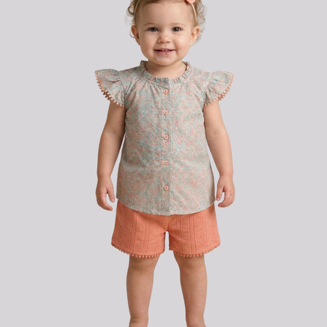 Baby Girl’S All Over Printed Top & Shorts Set