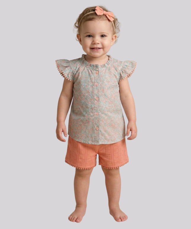 Baby Girl’S All Over Printed Top & Shorts Set