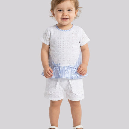 Baby Girl’S Schiffli Embroidered Top & Shorts Set