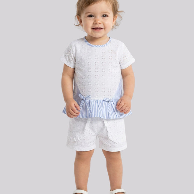 Baby Girl’S Schiffli Embroidered Top & Shorts Set