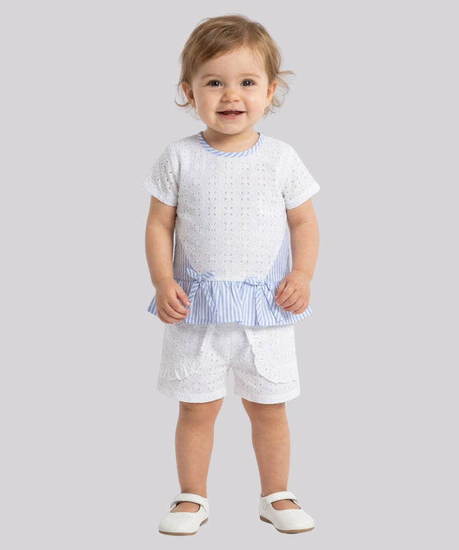Baby Girl’S Schiffli Embroidered Top & Shorts Set