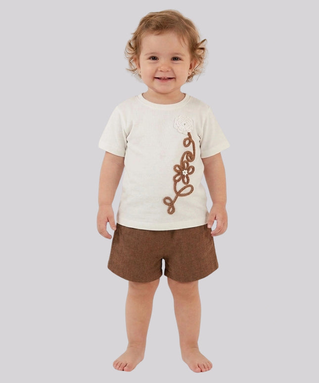 Baby Girl’S Embroidered Top & Shorts Set