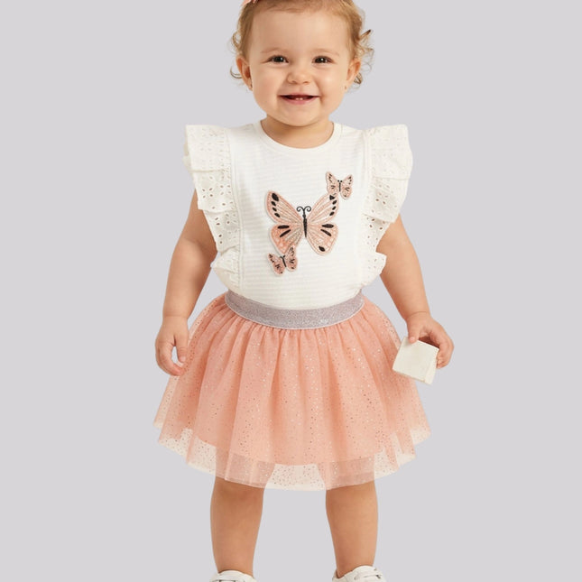 Baby Girl’S Schiffli Embroidered Top & Tulle Skort Set