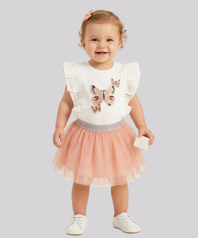 Baby Girl’S Schiffli Embroidered Top & Tulle Skort Set