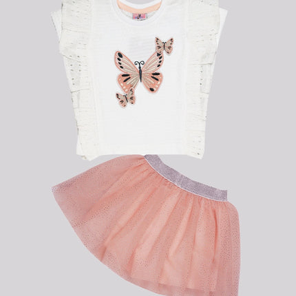 Baby Girl’S Schiffli Embroidered Top & Tulle Skort Set – image 2