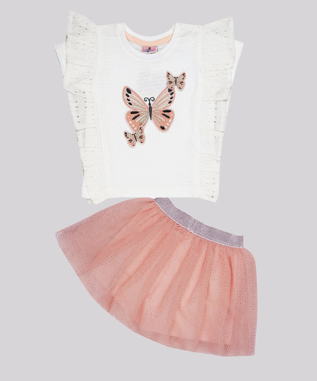 Baby Girl’S Schiffli Embroidered Top & Tulle Skort Set – image 2