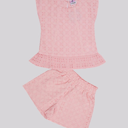 Baby Girl’S Schiffli Embroidered Top & Shorts Co-Ord Set – image 2