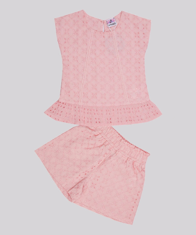 Baby Girl’S Schiffli Embroidered Top & Shorts Co-Ord Set – image 2