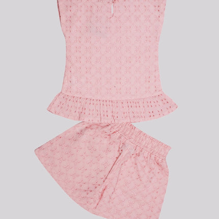 Baby Girl’S Schiffli Embroidered Top & Shorts Co-Ord Set – image 3