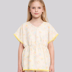 Girl's All Over Printed Kaftan Top