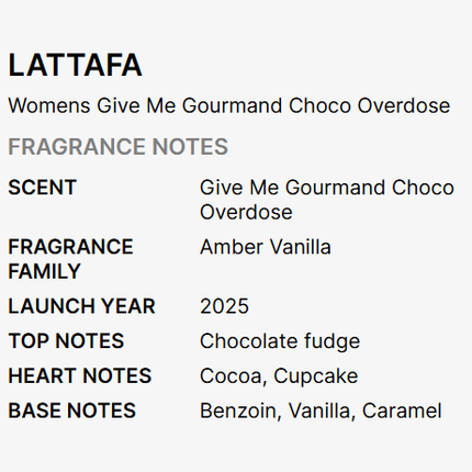 Lattafa Give Me Gourmand Choco Overdose Eau De Parfum for Unisex 75ml