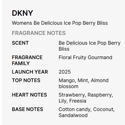 DKNY Be Delicious Ice Pop Berry Bliss Eau De Parfum for Women 50ml