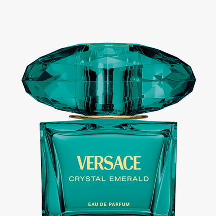 Versace Crystal Emerald perfume bottle on a white background