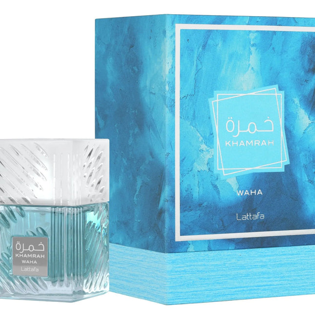 Khamrah Waha by Lattafa unisex Eau de Parfum 100ml bottle and box