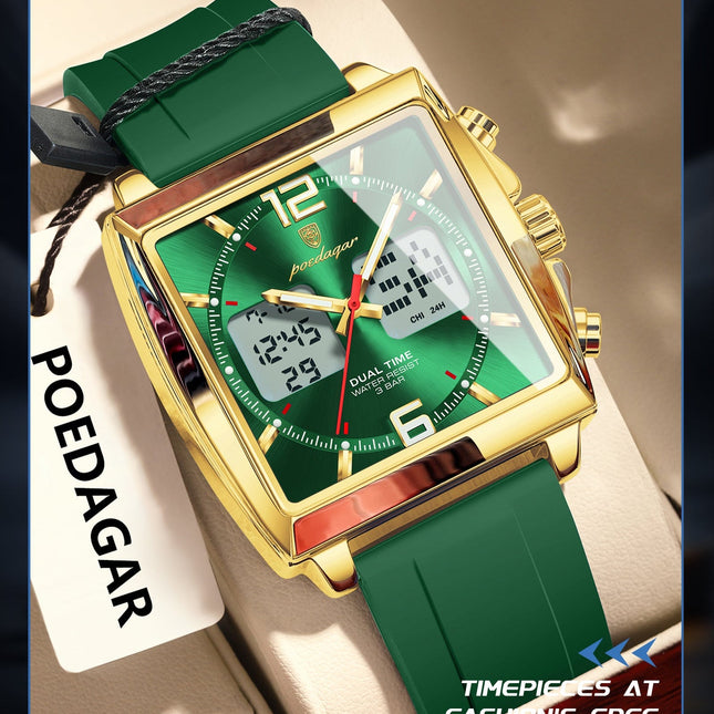 Poedagar E109GDGN Green Dial Silicone Strap Men's Watch