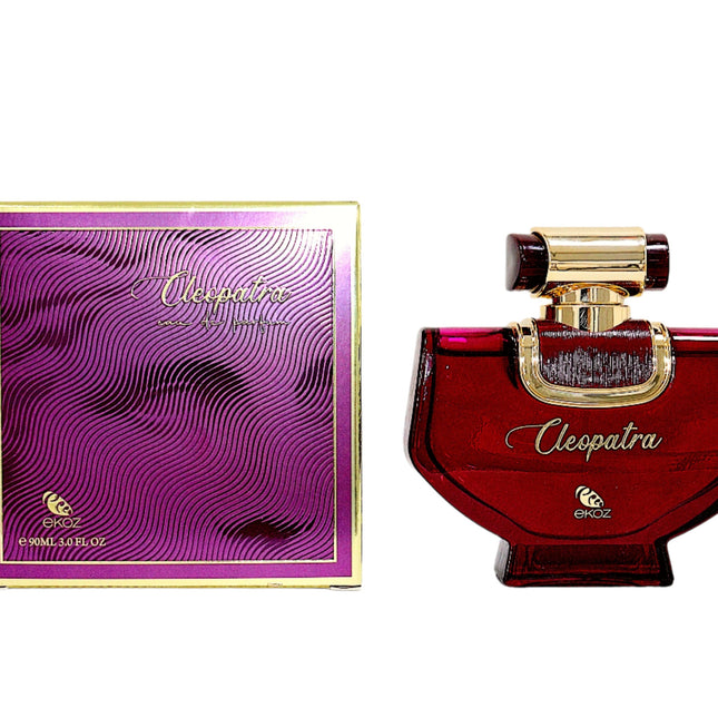 Cleopatra perfume bottle and packaging on a white background