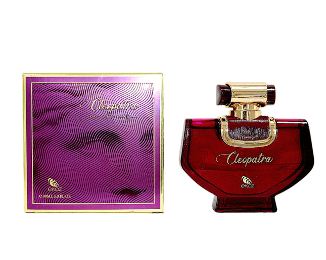 Cleopatra perfume bottle and packaging on a white background