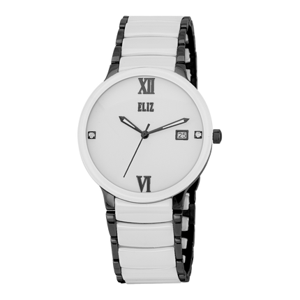 ELIZ ES8866G4NWW SS Case & SS/Ceramic Band Date Men's Watch