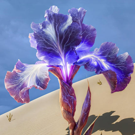 Purple iris flower in the desert representing the iris note in Khamrah Waha by Lattafa