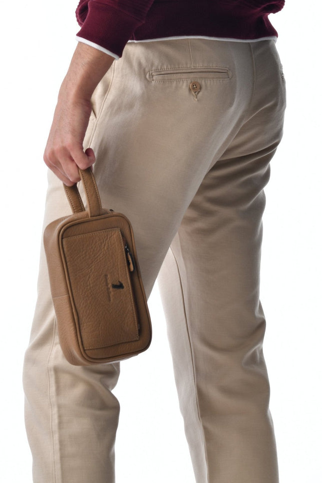 Roberto Ballmore Unisex Zippered Toiletry Bag (TAN)-Impulse Warehouse UAE