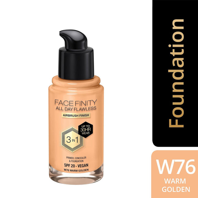 Max Factor Facefinity 3-in-1 All Day Flawless Liquid Foundation, SPF 20 - 76 Warm Golden-xpressionsstyle